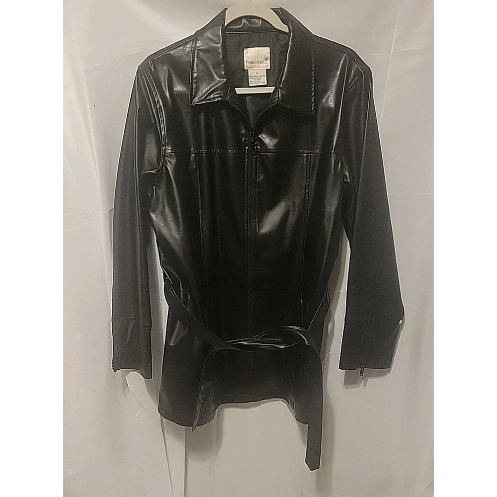 Vintage Vtg Black Jacket Matrix Style Long Zip Sleeves‎ SZ 18 Belt